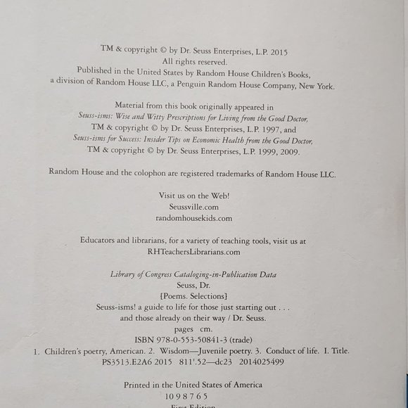 Dr Seuss Seuss-ism Book Random House - Picture 8 of 8